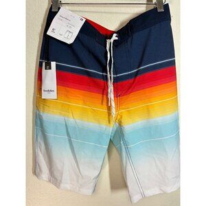 NWT Goodfellow Board Shorts Swim Trunks Retro Striped Summer Beach Men's Size 28